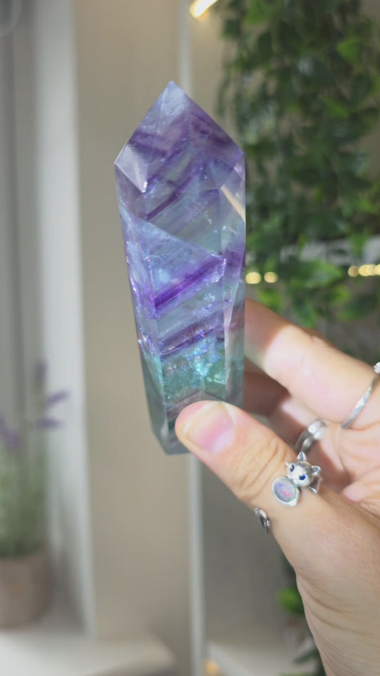 Flashy Rainbow Fluorite Tower - F