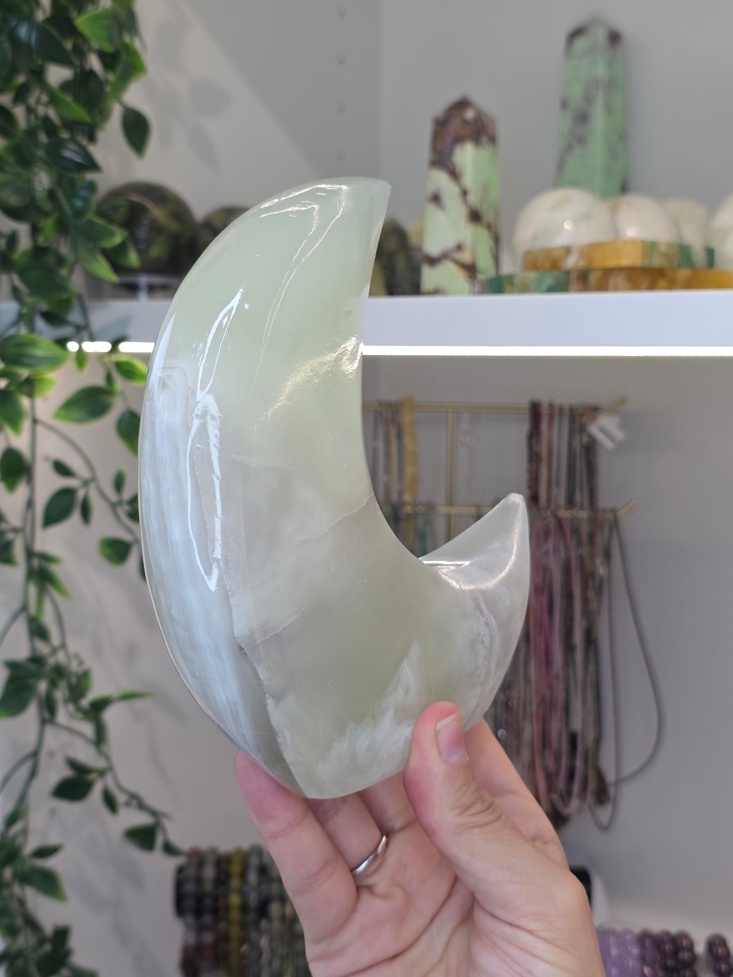 Mexican Onyx Freestanding Moon - Green Calcite - A