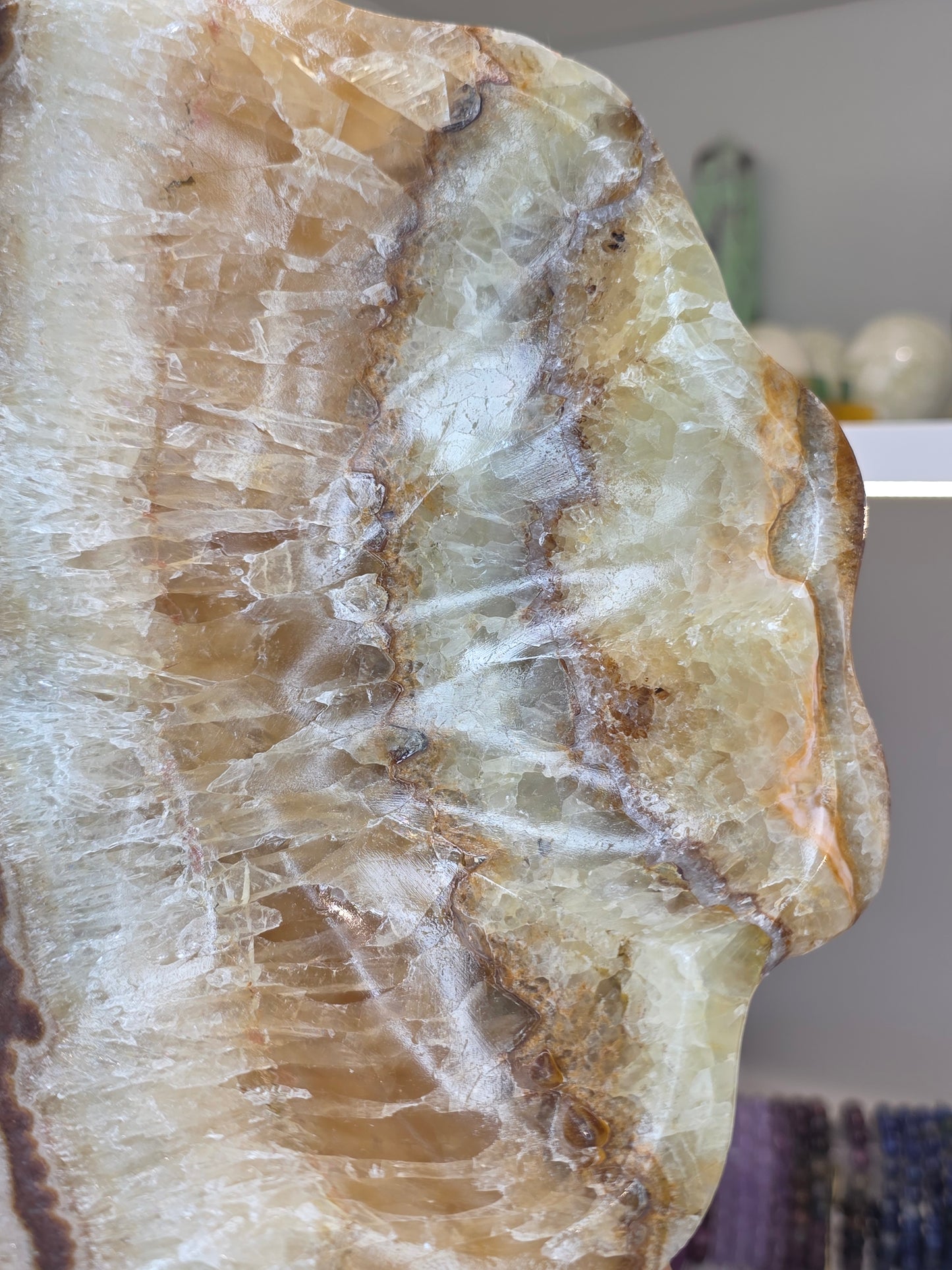 Extra Large Mexican Onyx Freeform Bowl - Green Honey Calcite