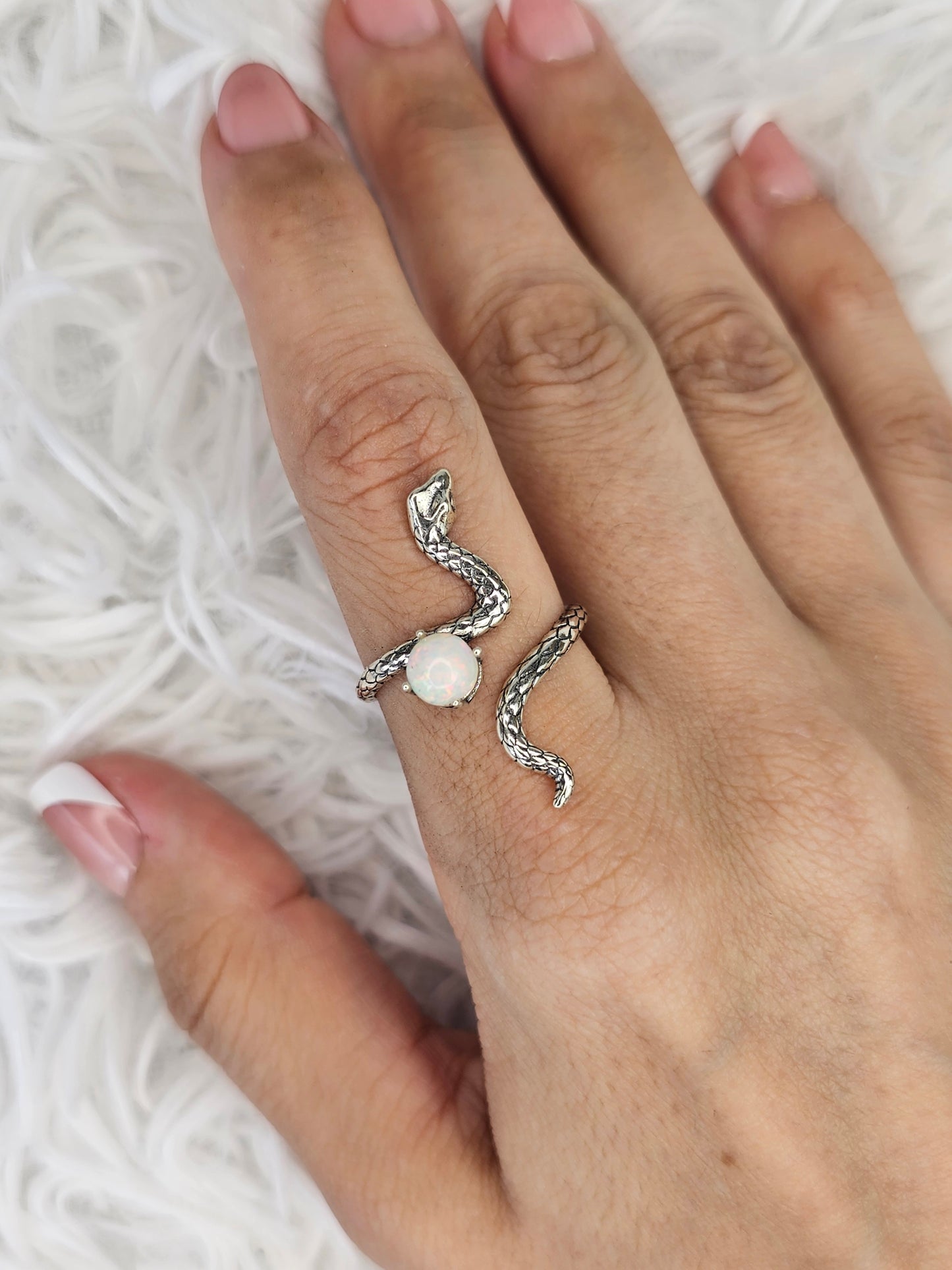 S925 Silver Adjustable Opal Snake Ring - MAS0918