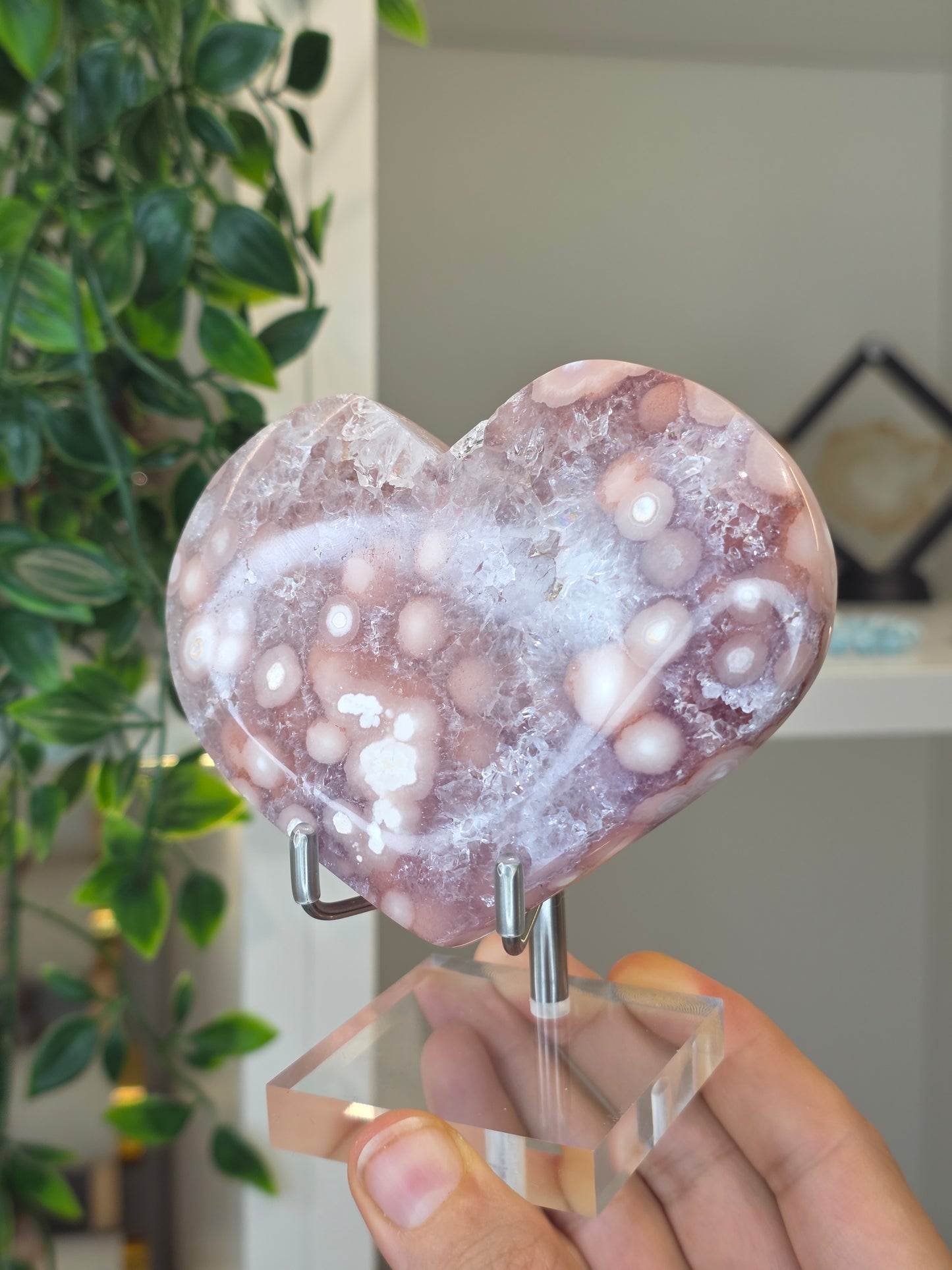 High Grade Madagascan Pink Amethyst Heart (with stand) - B