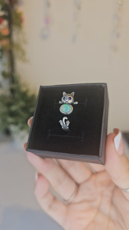 S925 Silver Adjustable Cat Ring - MAS0657