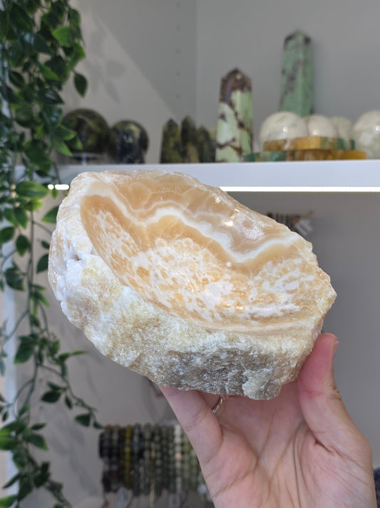 Raw Chunky Mexican Onyx Bowl - Yellow Zebra Calcite - B