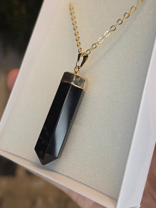 18ct Gold Plated Brazilian Silver Sheen Obsidian Necklace C