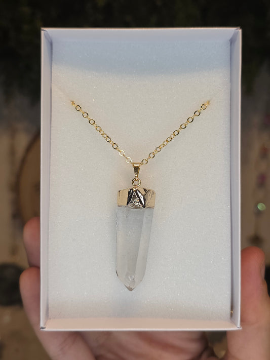 18ct Gold Plated Brazilian Lemurian Quartz Necklace A