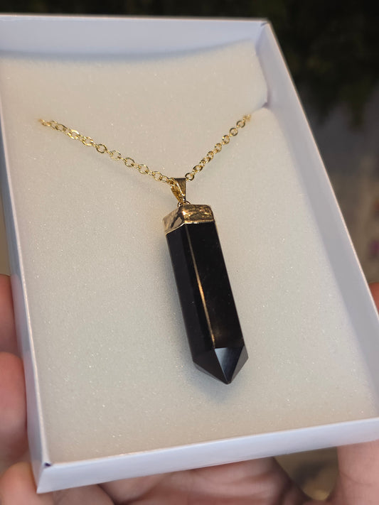 18ct Gold Plated Brazilian Obsidian Necklace A