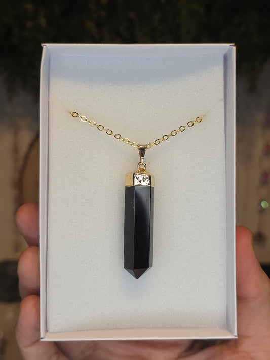 18ct Gold Plated Brazilian Obsidian Necklace D