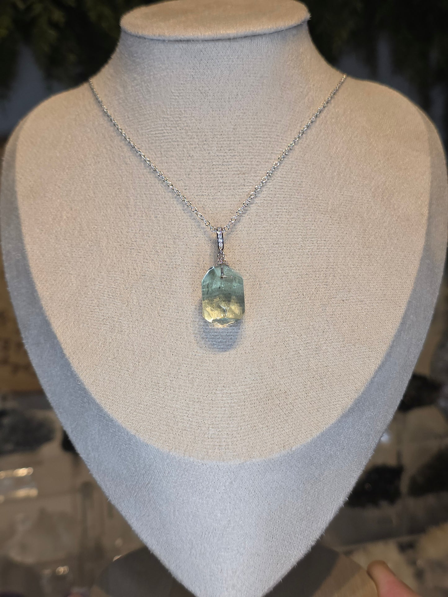 S925 Silver Green Quartz Prasiolite with Moissanite Necklace