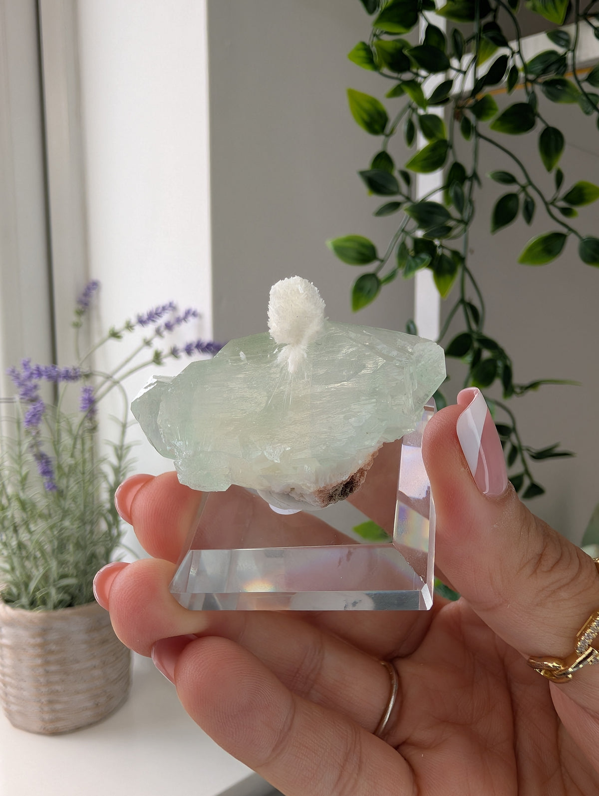 Mordenite on Green Apophyllite from Mumbai, Maharashtra, India