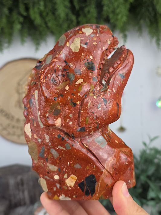 Red Jasper / Red Pudding Stone T-Rex Dinosaur Carving