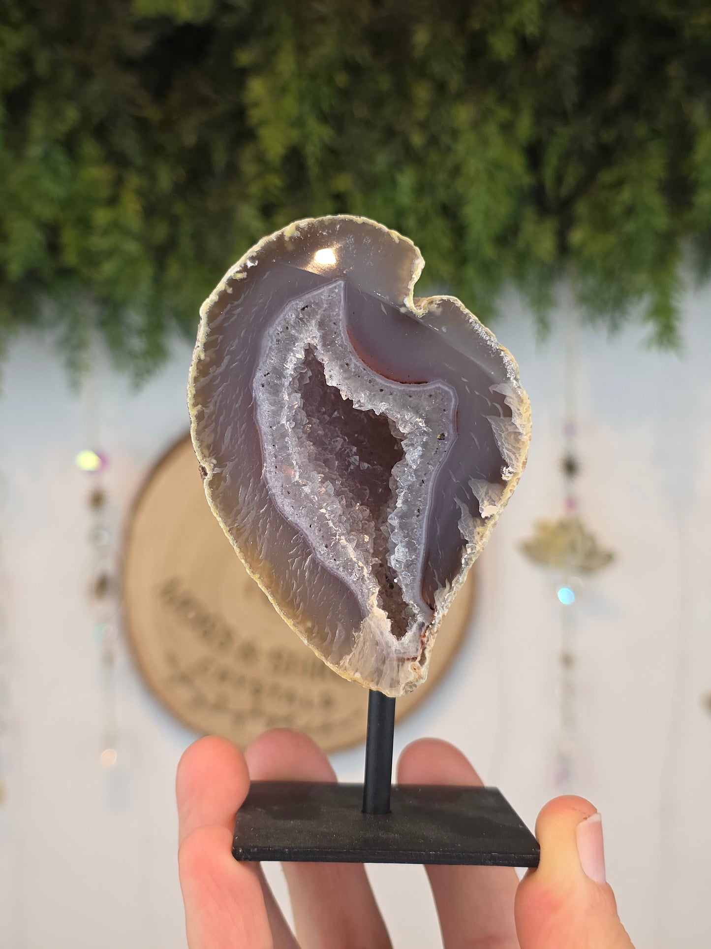 Brazilian Druzy Agate Geode in Stand