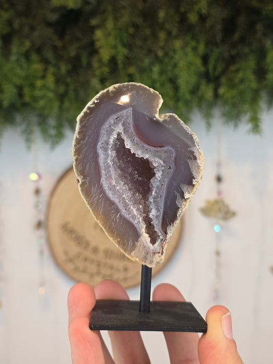 Brazilian Druzy Agate Geode in Stand