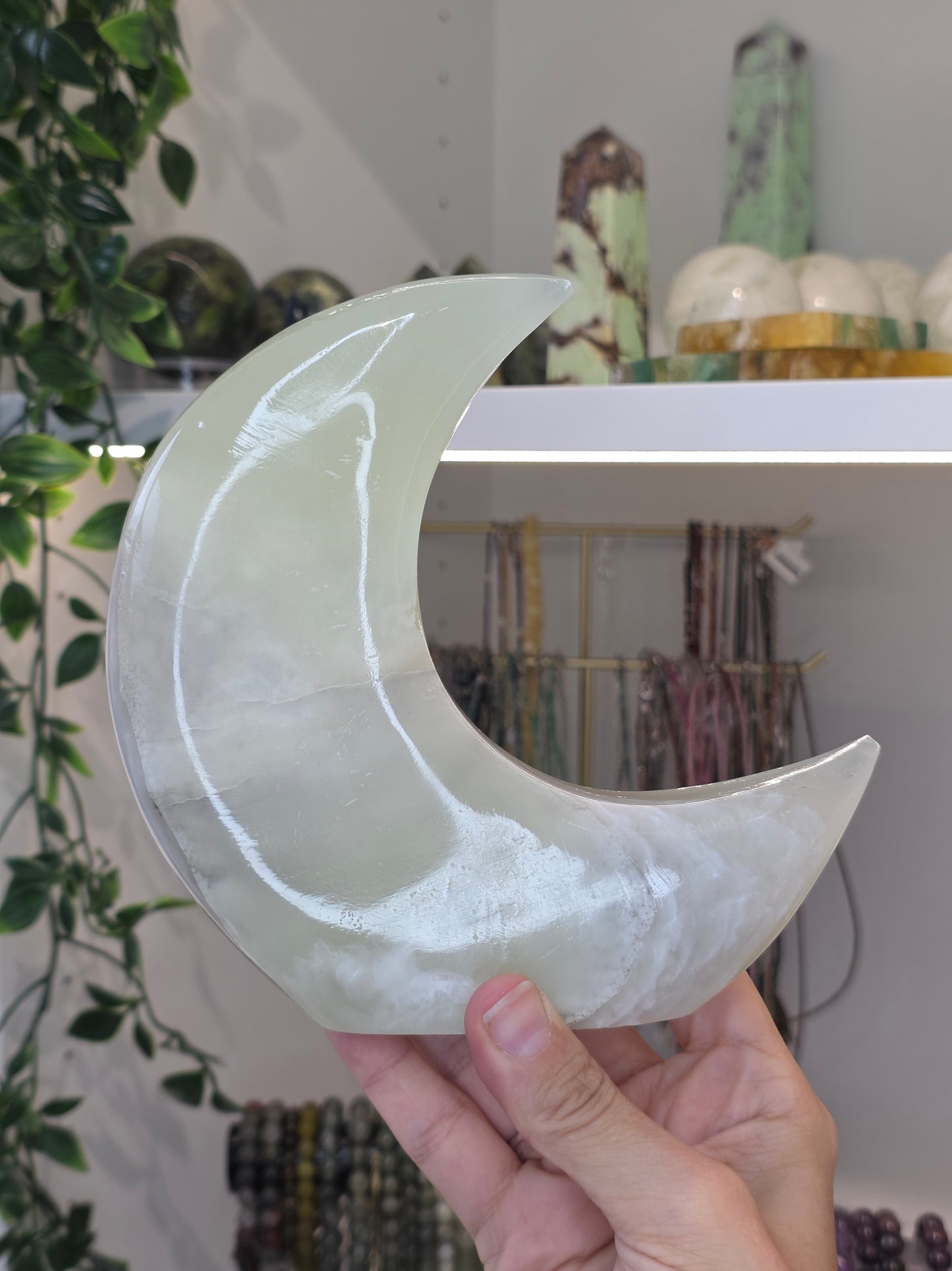 Mexican Onyx Freestanding Moon - Green Calcite - A