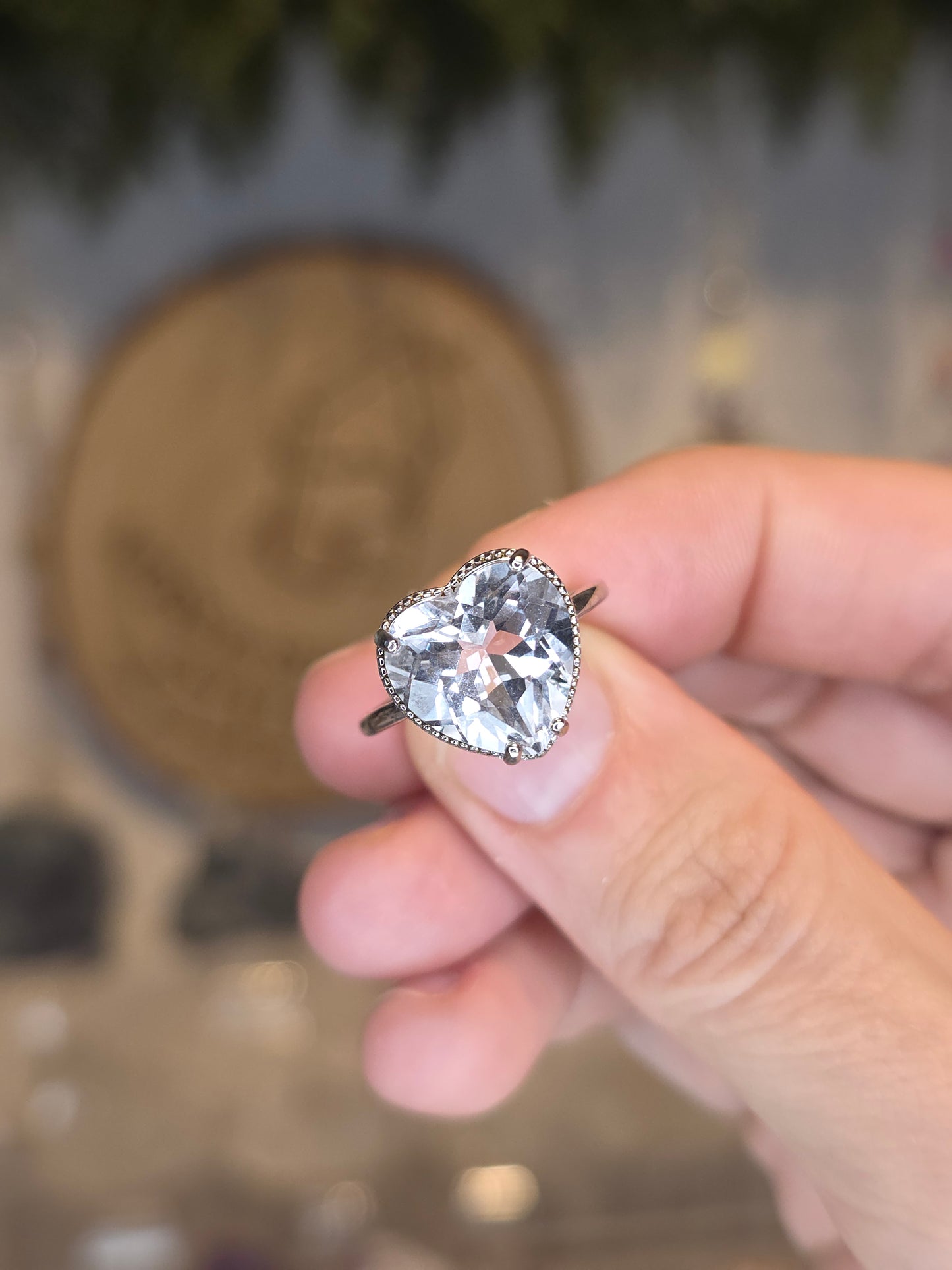 S925 Silver Herkima Diamond Adjustable Heart Ring