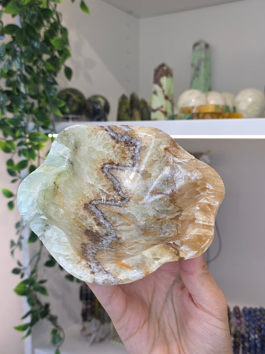 Mexican Onyx Freeform Bowl - Green Honey Calcite - A