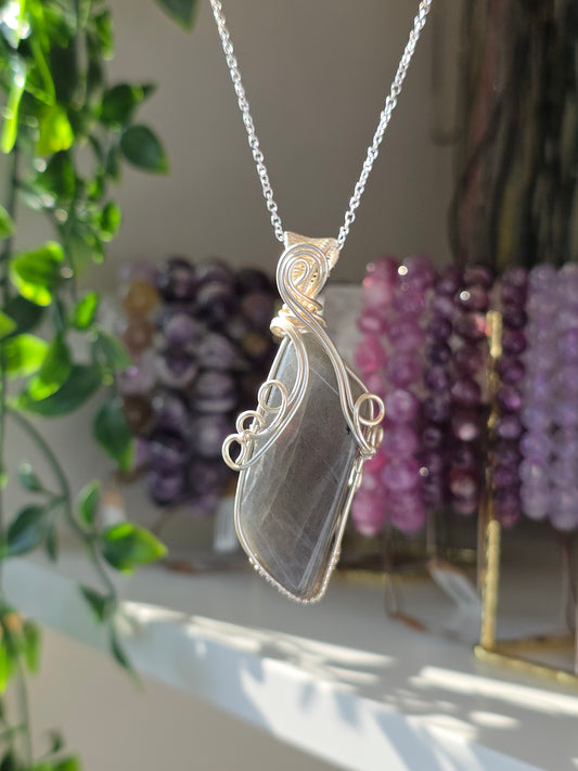 S925 Silver Labradorite Hand Wrapped Necklace - E
