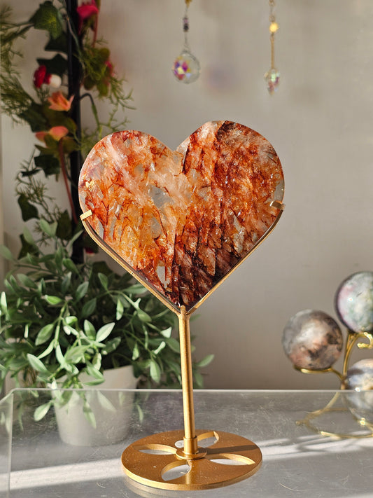 High Quality Fire Quartz Heart on Custom Stand - MAS0815