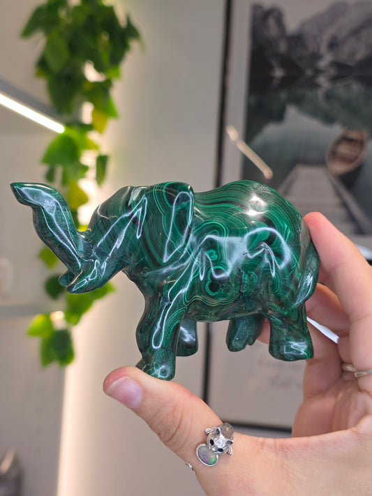 Malachite Elephant Carving - J