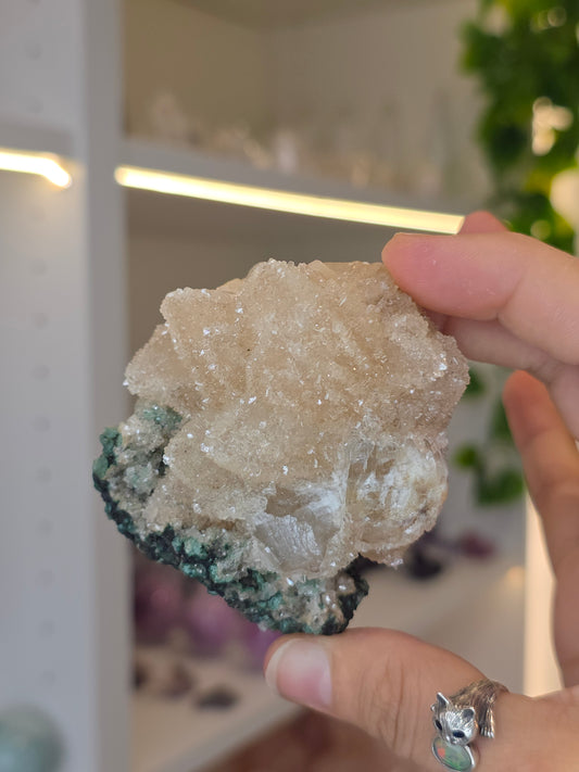 Sugary Dogtooth Calcite with Heulandite and Stilbite from Madhya Pradesh, India - N34