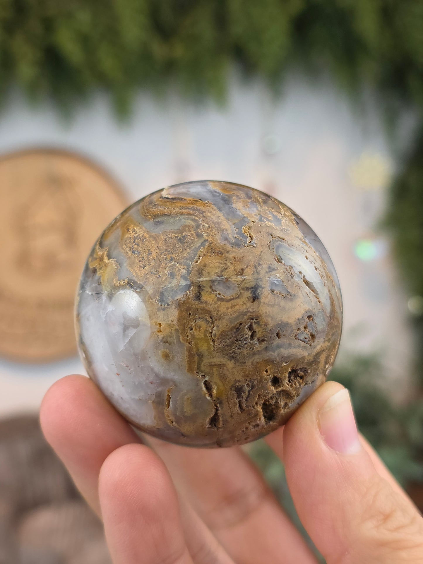Yellow Moss Agate Sphere D from India