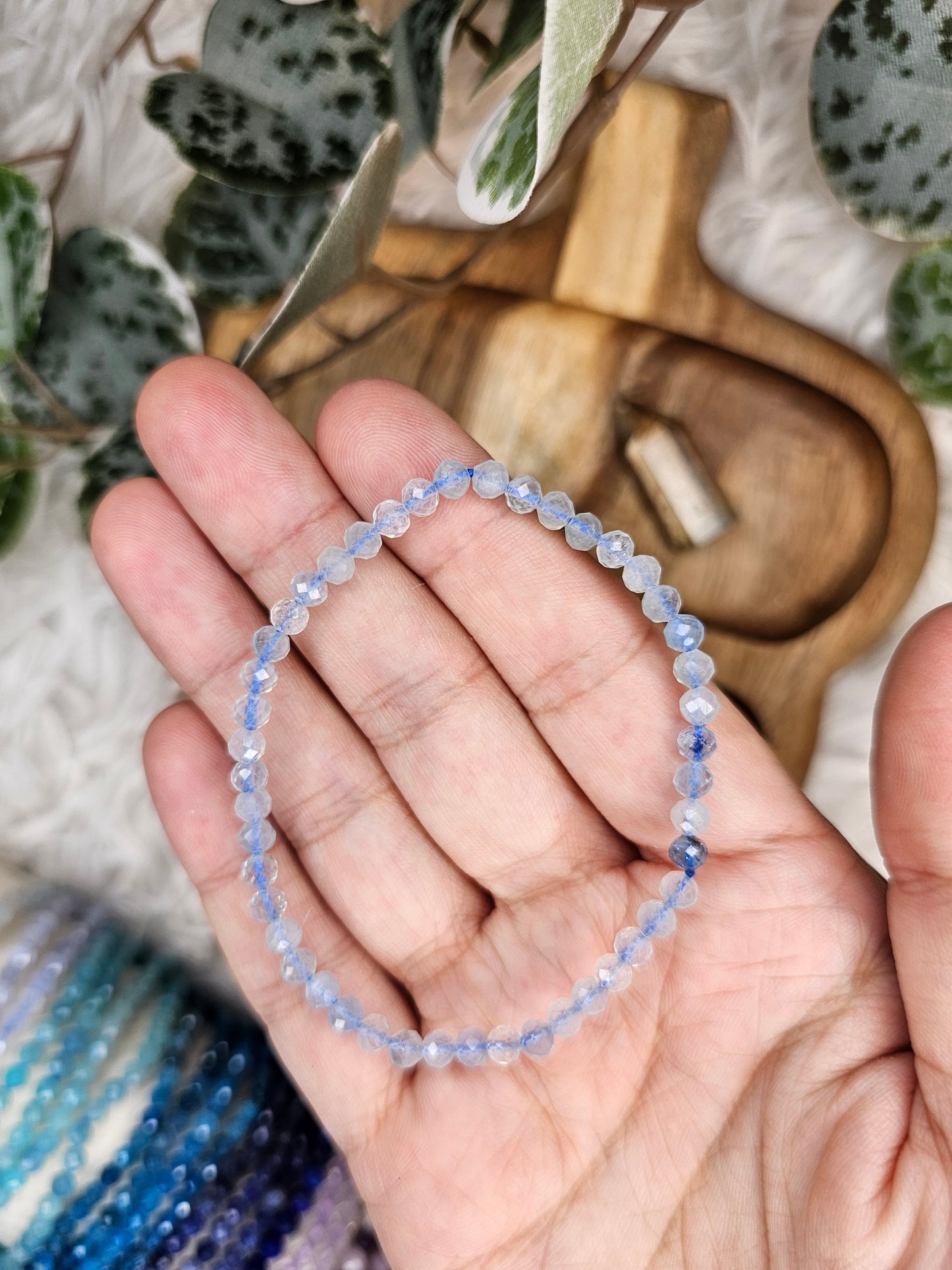 4mm Facetted Amethyst, Aquamarine, Blue Lace, Ruby Zoisite, Lapis Lazuli, Sodlite, Tourmaline, Lepidolite, Malachite, Apatite, Amazonite Moonstone Bracelet - MAS0991
