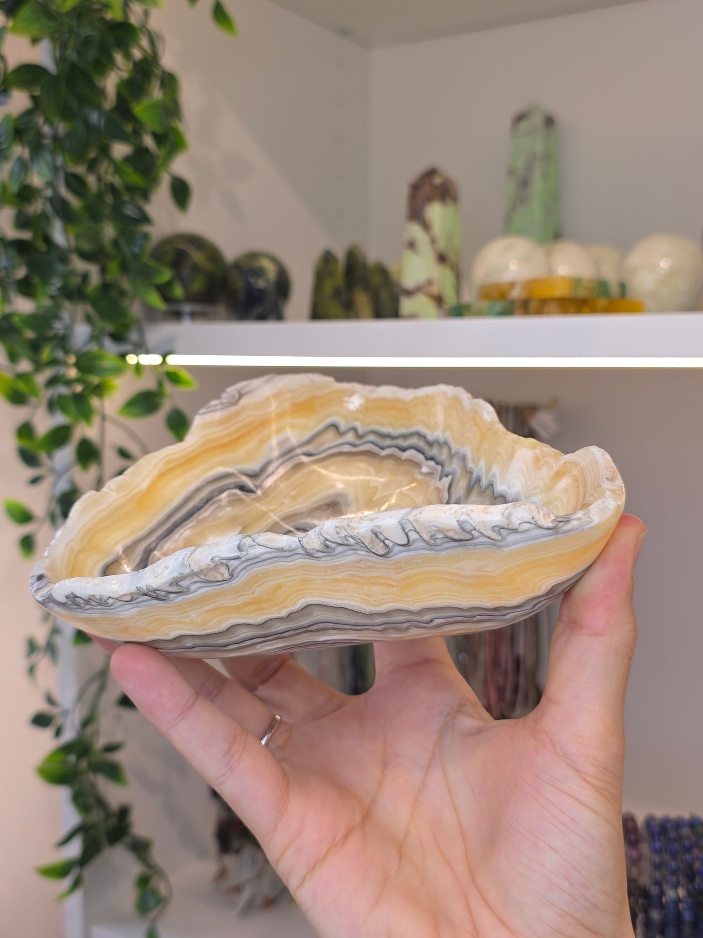 Mexican Onyx Bowl - Yellow Zebra Calcite - A