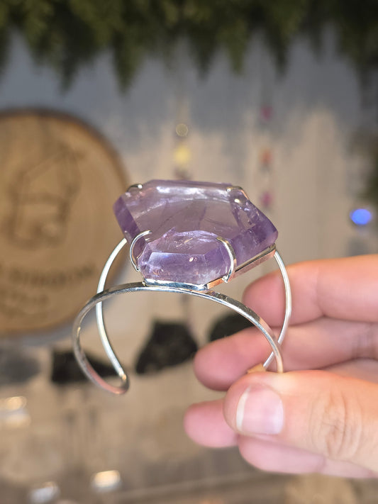 Brazilian Bahia Amethyst Silver Plated Adjustable Bangle
