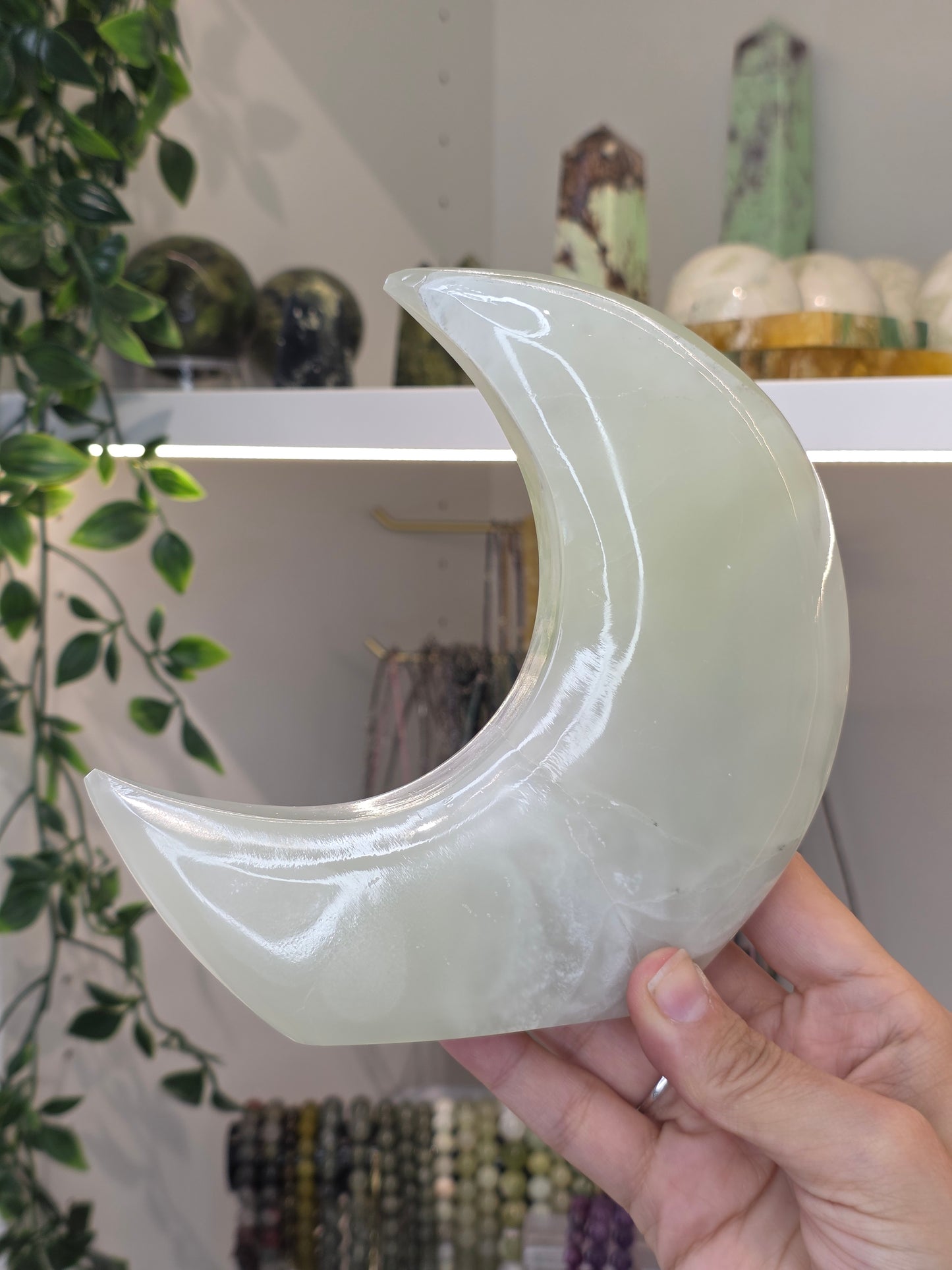 Mexican Onyx Freestanding Moon - Green Calcite - A
