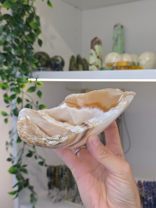 Mexican Onyx Freeform Bowl - Honey Calcite - A