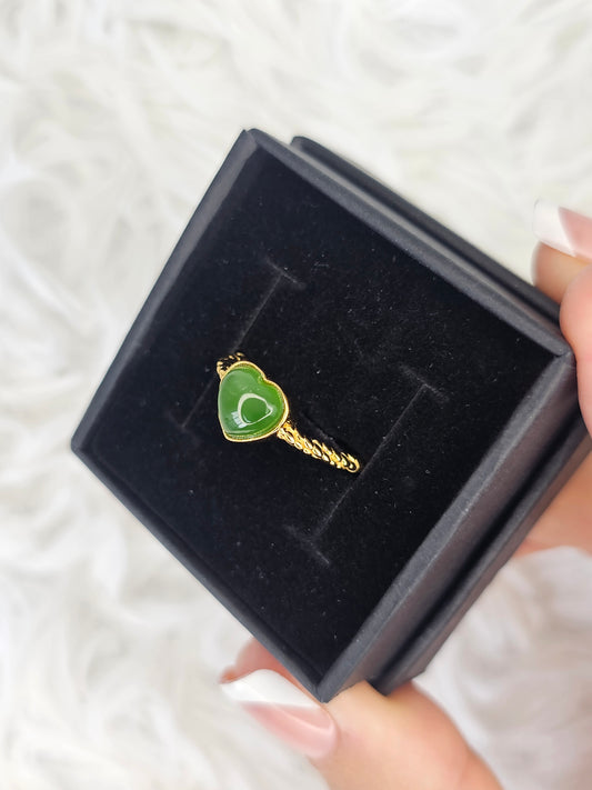 18ct Gold Plated S925 Silver Adjustable Jade Heart Ring - MAS0911