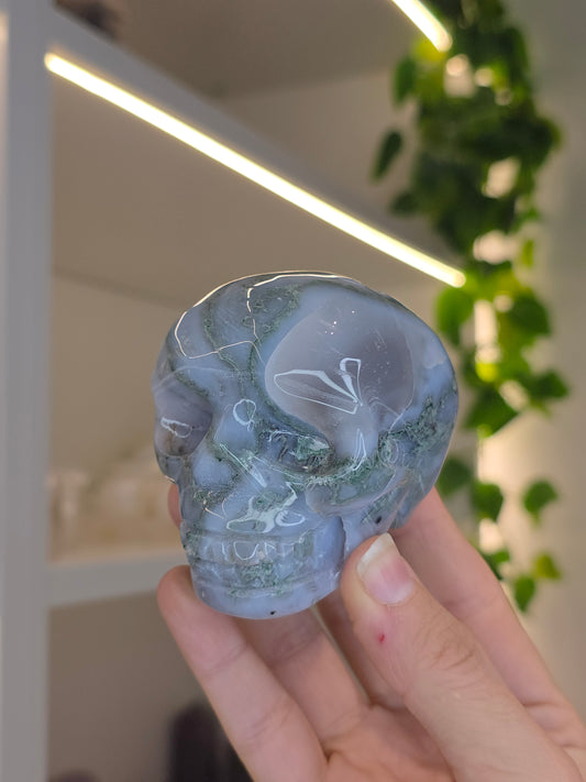 Moss Agate Skull C