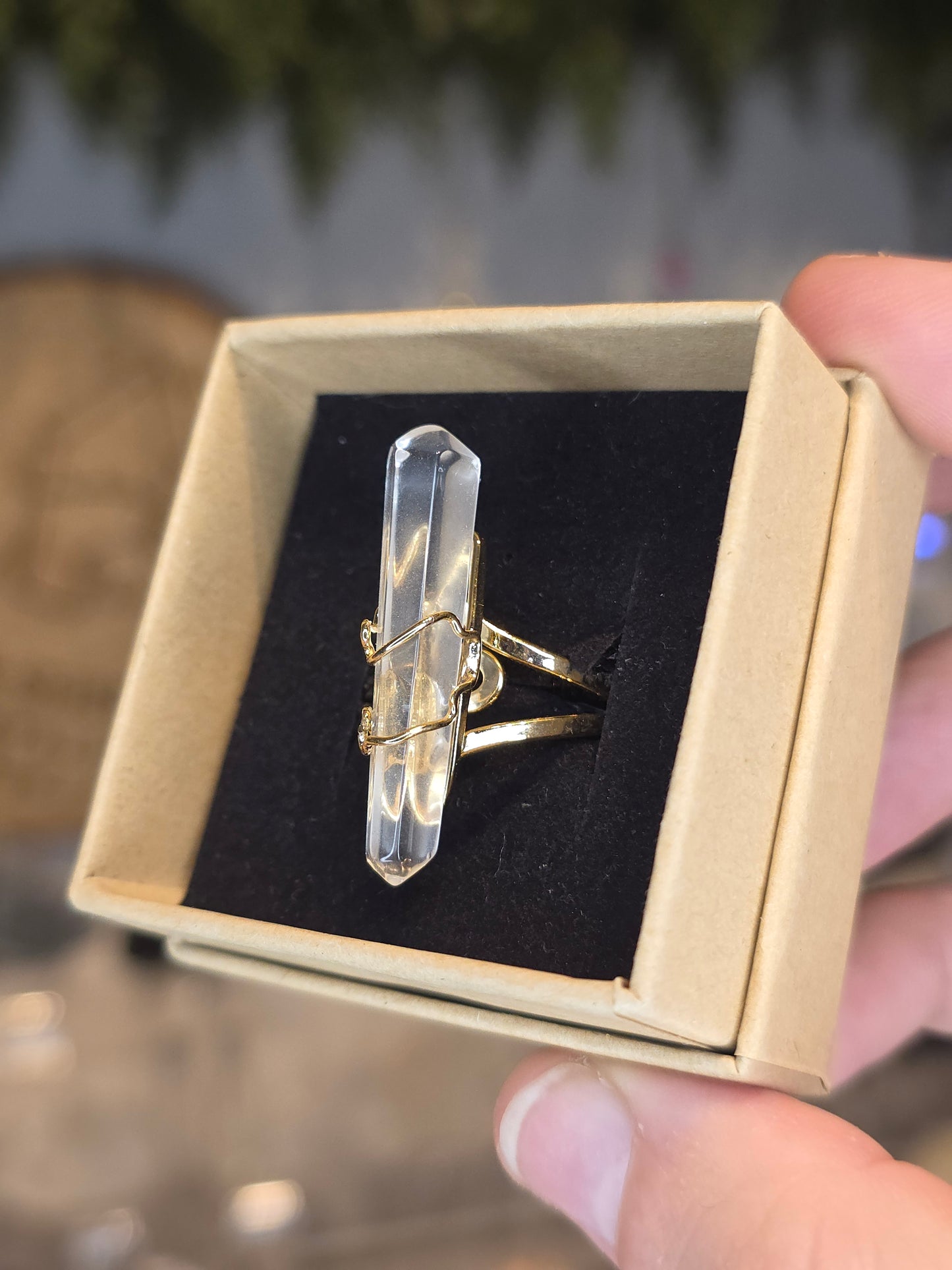 18ct Gold Plated Brazilian Lemurian Quartz Jewellery Set - Necklace, Earrings & Rings