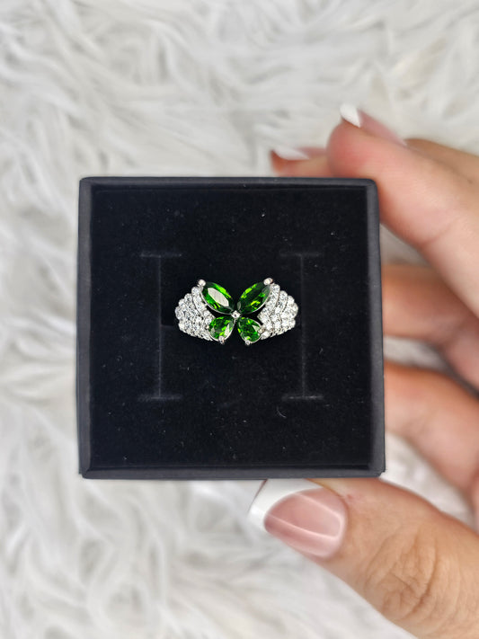 S925 Silver Adjustable Diopside & Quartz Ring - MAS0949