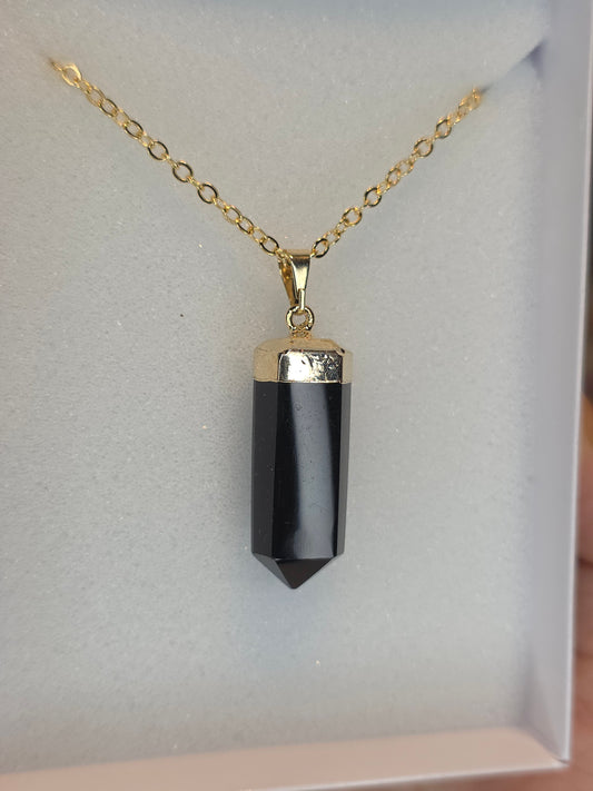 18ct Gold Plated Brazilian Obsidian Necklace E
