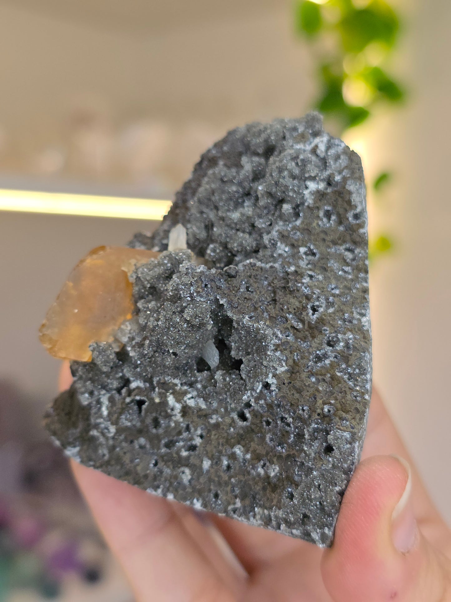 Honey Calcite on Black Chalcedony with Stilbite (U) from Madhya Pradesh India