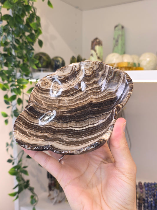 Mexican Onyx Freeform Bowl - Chocolate Calcite - A