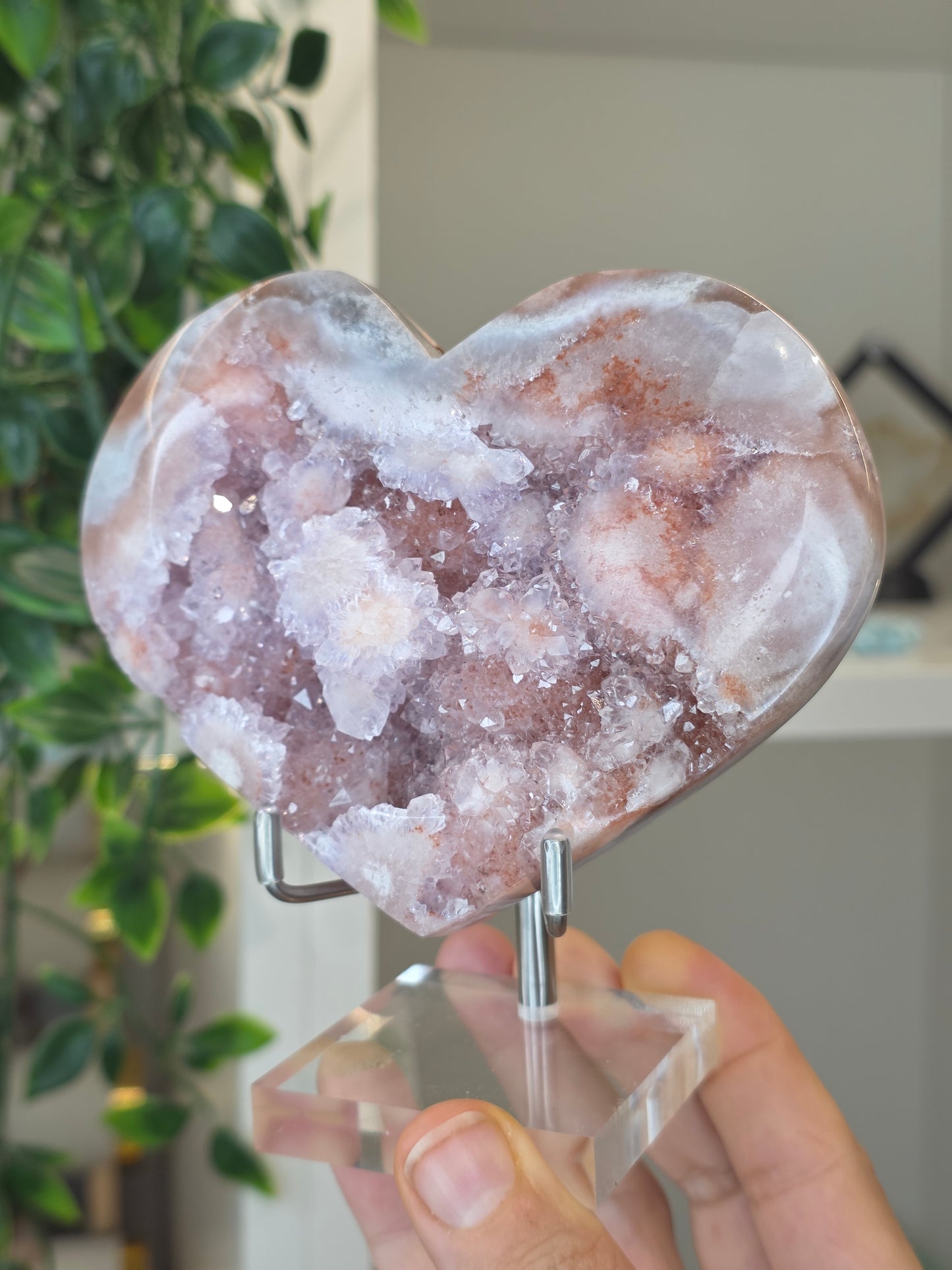 High Grade Madagascan Pink Amethyst Heart (with stand) - A