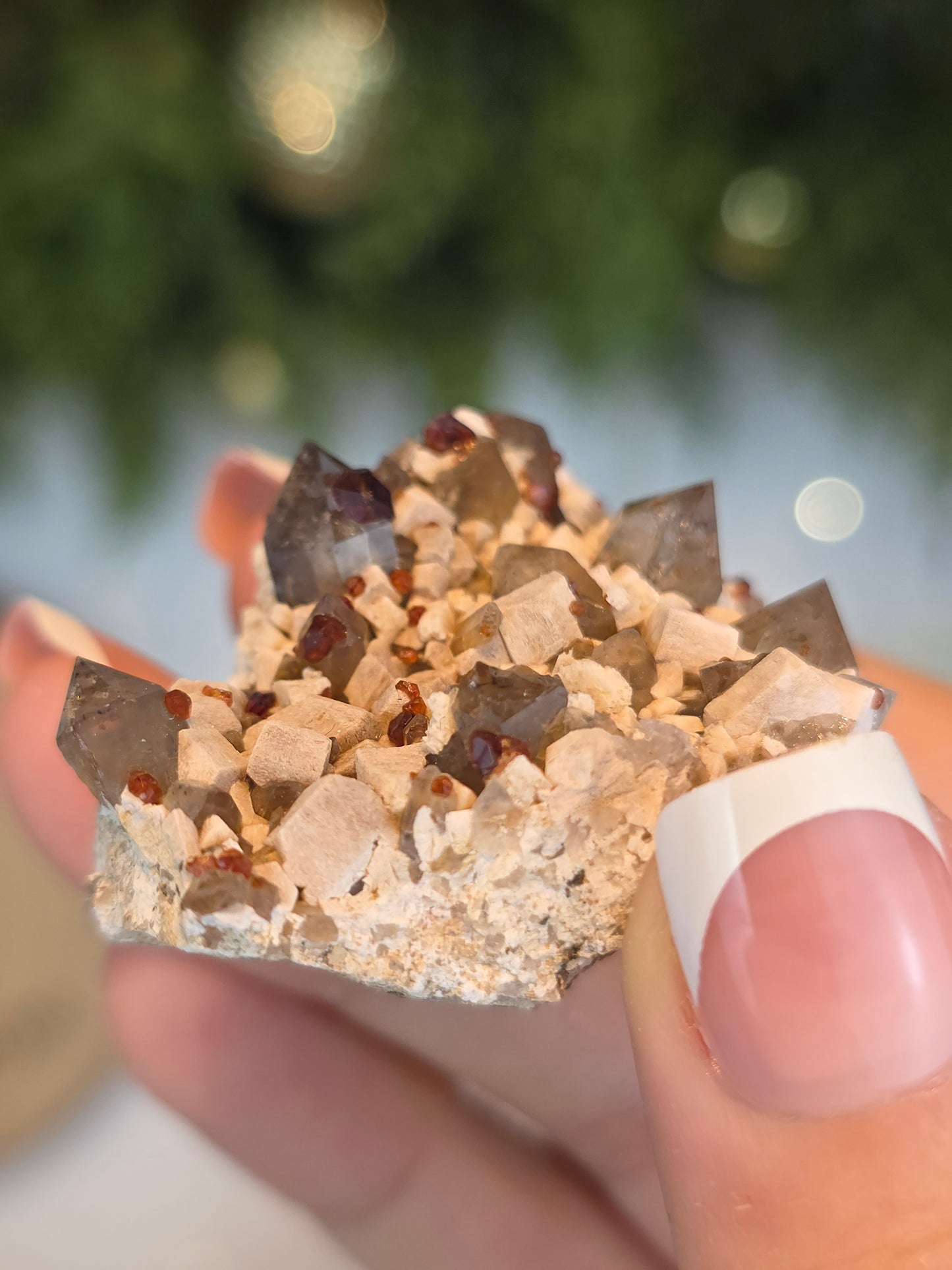 Garnet and Smokey Quartz on Feldspar from Tongbei Mine, Fuijian, China  - MAS6109
