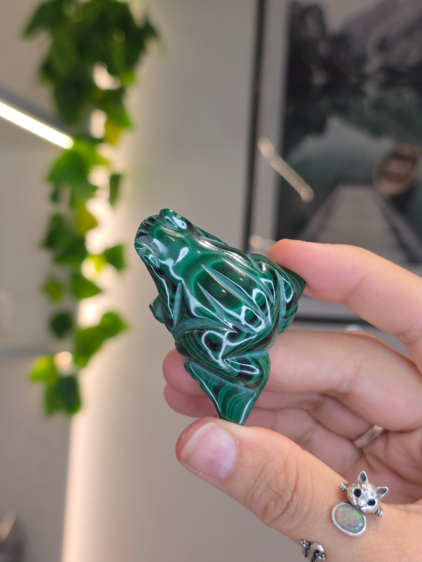 Malachite Frog Carving - E