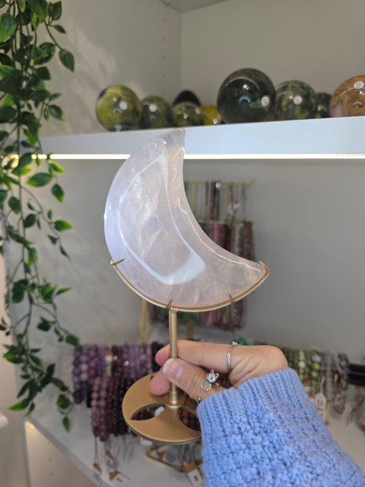 Blue Rose Quartz Moon C on Stand