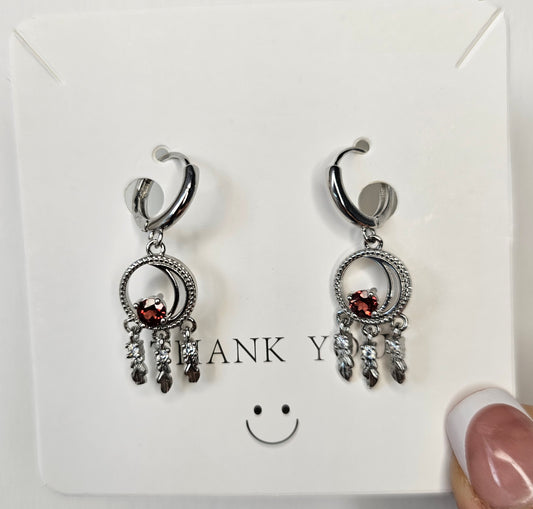 S925 Silver with Red Garnet Earrings - MAS0157