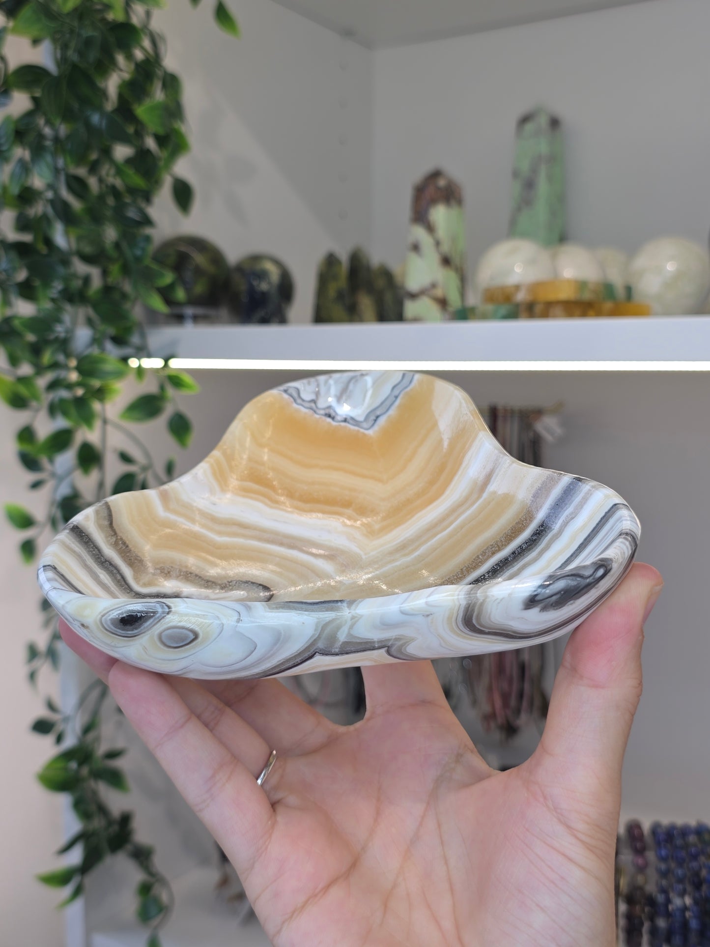 Mexican Onyx Bowl - Yellow Zebra Calcite - B