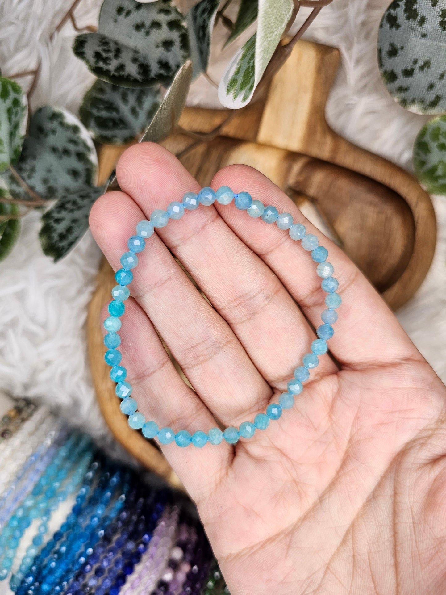 4mm Facetted Amethyst, Aquamarine, Blue Lace, Ruby Zoisite, Lapis Lazuli, Sodlite, Tourmaline, Lepidolite, Malachite, Apatite, Amazonite Moonstone Bracelet - MAS0991