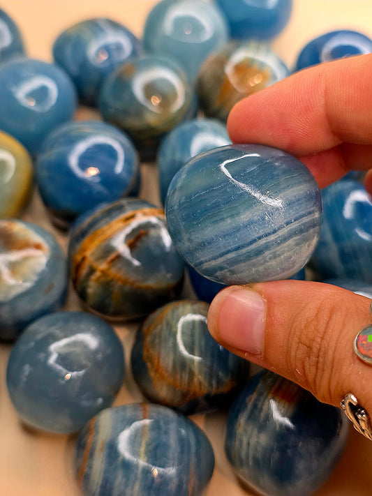 High Quality Blue Calcite (Onyx / Aquatine) Large Round Tumbles / Mini Spheres