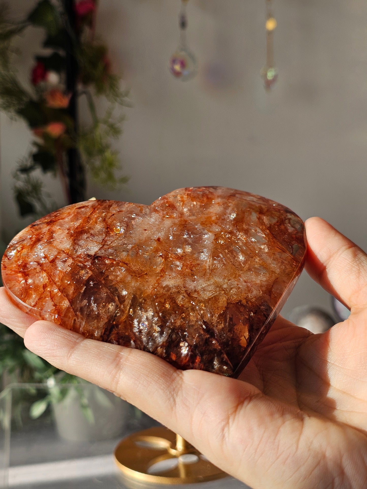 High Quality Fire Quartz Heart on Custom Stand - MAS0815