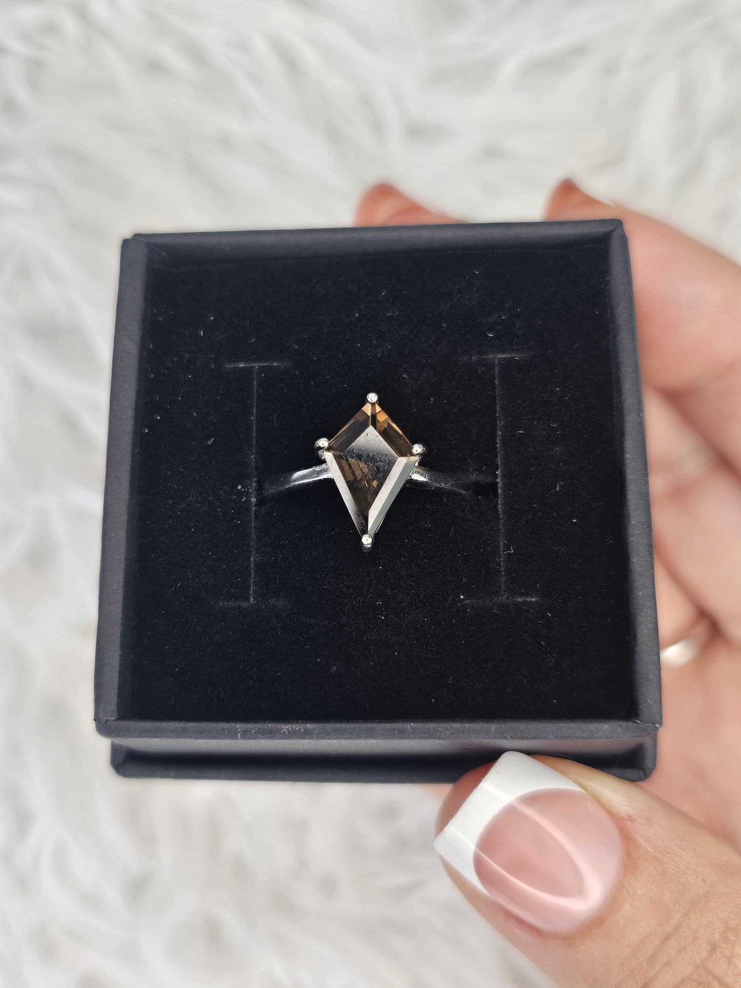 S925 Silver Adjustable Smokey Quartz Ring - MAS0952