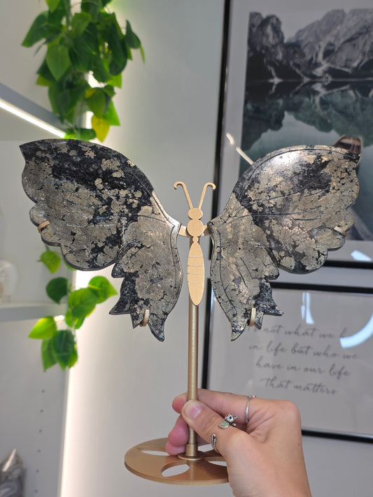 Pyrite Butterfly Wings on Custom Stand - A
