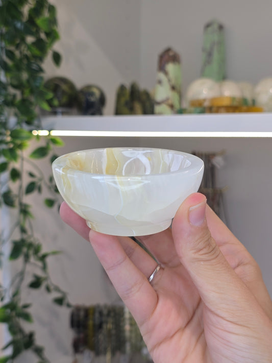 Small Round Mexican Onyx Bowl - Honey Calcite - A