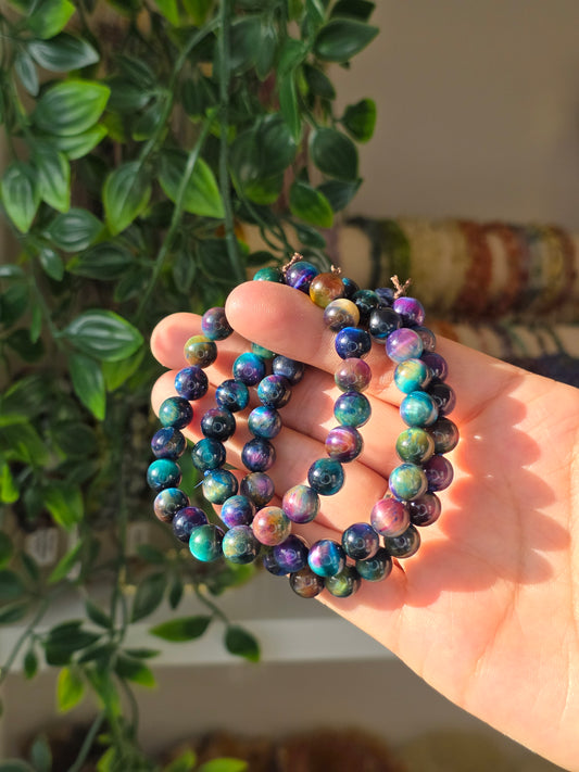 Dyed Colourful Tigers Eye - Round Bead Bracelet 8mm