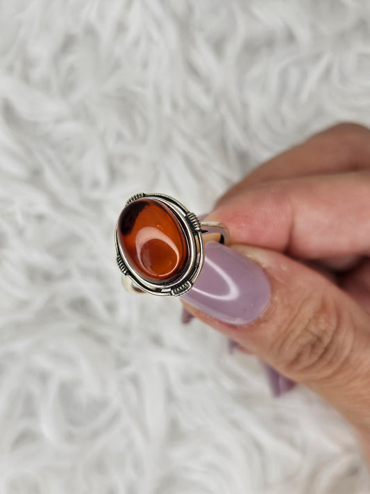 S925 Silver Adjustable Blood Amber Ring - MAS1041